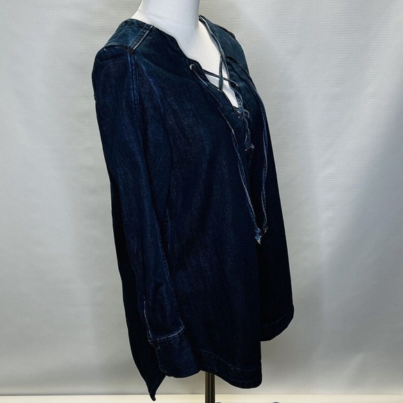 Free People Tunic Denim Soft Denim Lace Up Blue Indigo Small - Picture 2 of 13